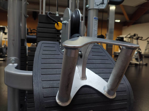 istock Slghtly blurred aluminium handle on a gym machine, 1467921817