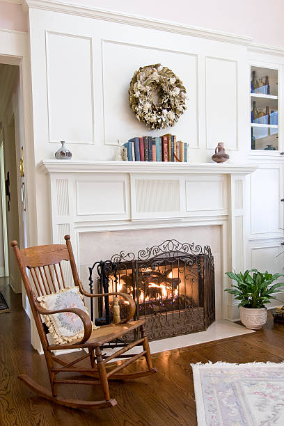 cozy fireplace stock photo