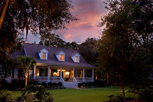 gorgeous house at twilight stock photo
