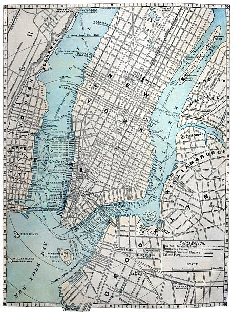 old street ニューヨークの地図。 - manhattan ストックフォトと画像
