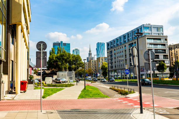 istock Street in Warsaw with skyline 1467928002