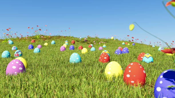 Easter eggs on grass stock photo