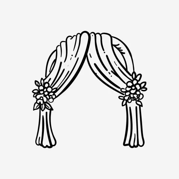 Vector illustration of Outdoor or garden wedding ceremony decorative arch vector hand drawn illustration