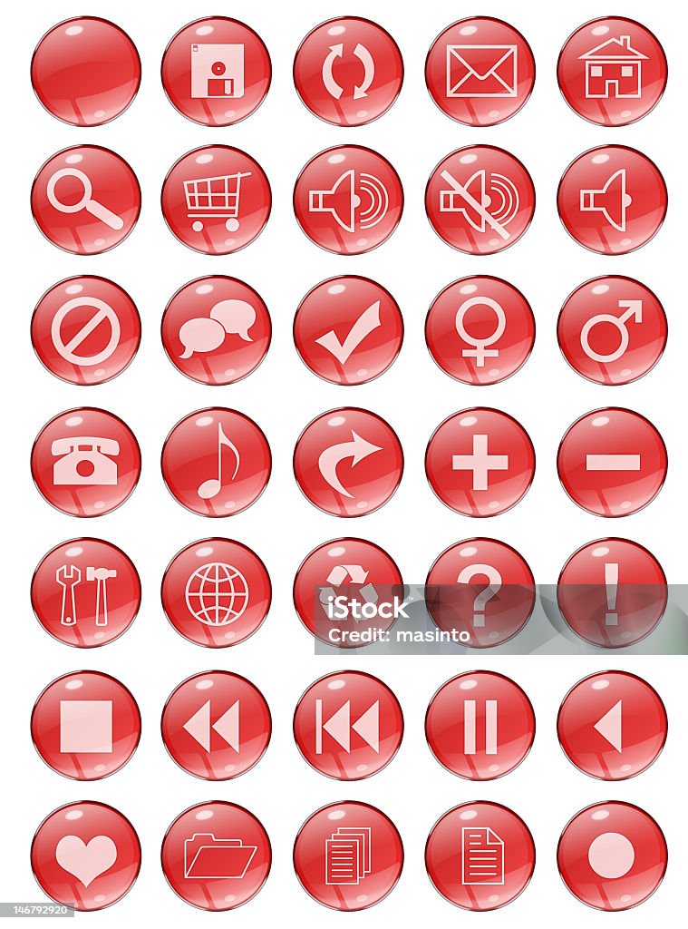 Red buttons Many red isolated cycle web icons and buttons Computer Stock Photo