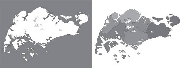 ilustrações, clipart, desenhos animados e ícones de conjunto de mapas de singapura - singapore