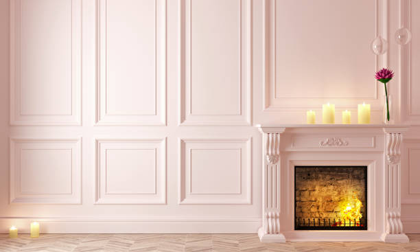 istock Classic fireplace in a vintage white room 1467931390