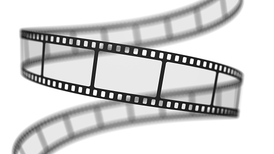 Carrete de película. Película o fotografía cinta de tira de película de 35 mm. Ilustración 3d aislada sobre el fondo blanco. photo