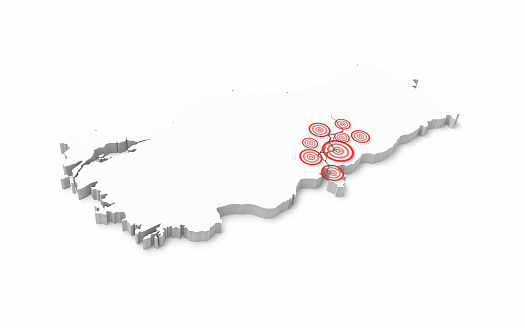 3d Render Turkey Earthquake Map, World State Boundary Map, Plain White Mocap, 6 February 2023 Kahramanmaraş, Hatay,Gaziantep,iskenderun, Malatya Object + Shadow Clipping Path (isolated on white)