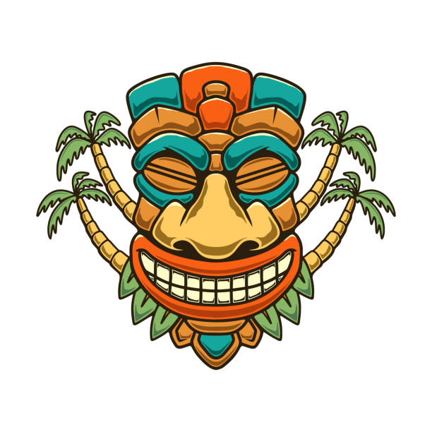 traditionelles polynesisches tiki-idol. illustration der tribal tiki maske. designelement für dekorationen. vektorillustration - hawaii islands luau hula dancing hawaiian culture stock-grafiken, -clipart, -cartoons und -symbole