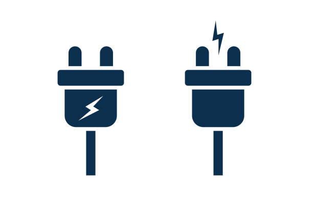 ilustrações de stock, clip art, desenhos animados e ícones de plug with electricity icon. - wired