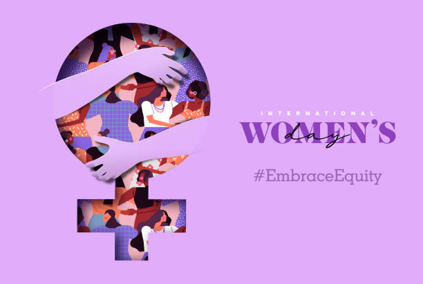 ilustrações de stock, clip art, desenhos animados e ícones de women's day two hands embrace female symbol concept card - dia internacional da mulher