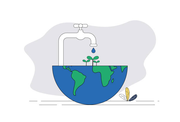 ilustrações, clipart, desenhos animados e ícones de mapa conceitual de conservação da água e proteção ambiental. - planet map ideas growth