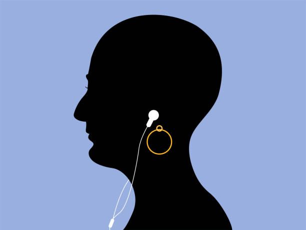 ilustrações de stock, clip art, desenhos animados e ícones de bald woman listens to music, cancer, hair loss.. - mulher careca