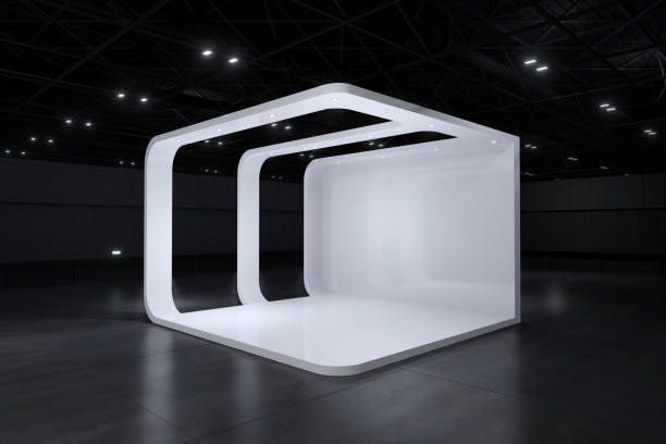istock Exhibition stand for mockup and Corporate identity,Display design.Empty booth Design.Retail booth elements in Exhibition hall.booth Design trade show.Blank Booth system of Graphic Resources.3d Background for online Event,conference,live.3d render. 1467943306