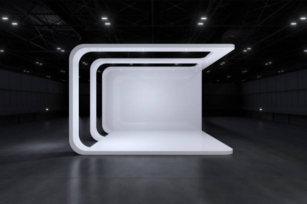 istock Exhibition stand for mockup and Corporate identity,Display design.Empty booth Design.Retail booth elements in Exhibition hall.booth Design trade show.Blank Booth system of Graphic Resources.3d Background for online Event,conference,live.3d render. 1467943307