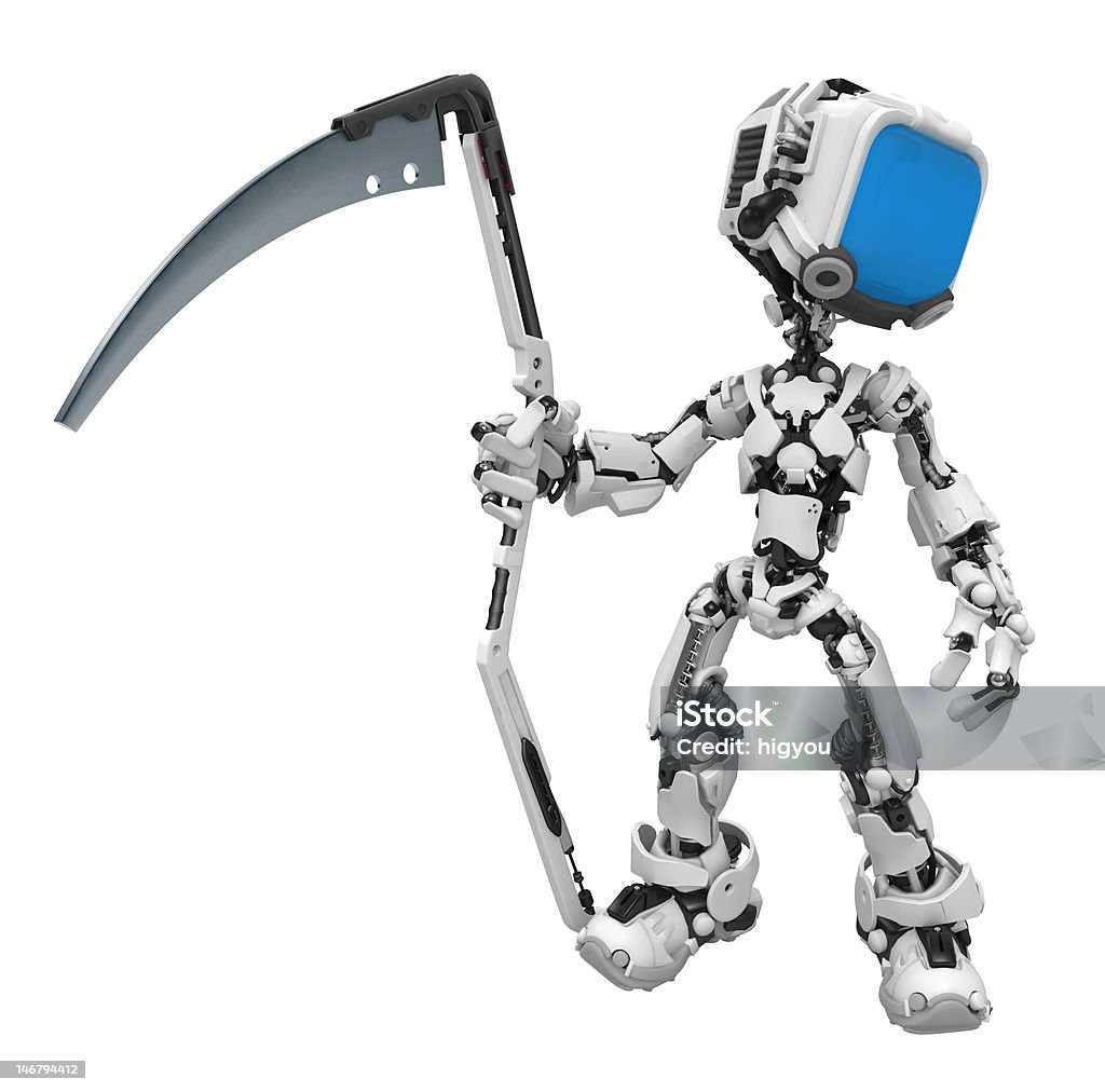 Niebieski ekran Robot, Kosa - Zbiór zdjęć royalty-free (Broń)
