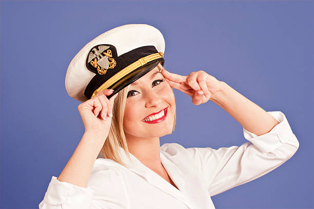 istock blond woman in officers cap 146794468