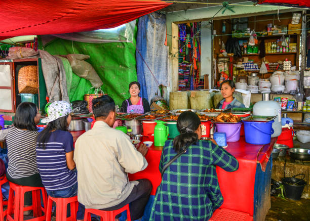 Taunggyi, Myanmar - Feb 8, 2017. Local restaurant in Taunggyi, Myanmar. Taunggyi is the capital of Shan State and the biggest city in eastern Myanmar.