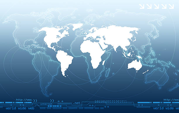 istock White world map over a blue world map in a digital concept 146795173