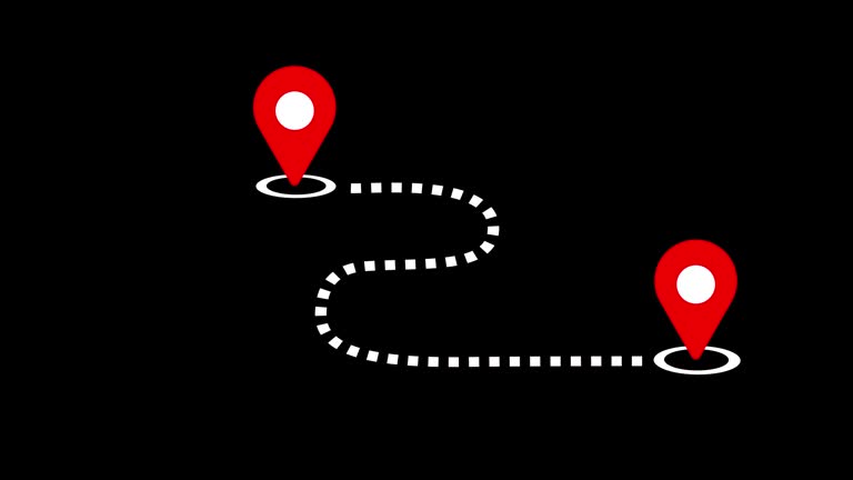 Two Location Point Connection with Lines, Location Pin Pointer on Transparent Background, Animated Cartoon Location Icon Symbol on Alpha Channel, Drag and Drop on Your Timeline, Project