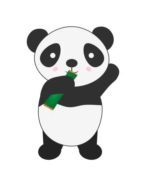 Vector illustration of Cute panda eating bamboo vector illustrations. Baby panda bear cartoon character. Asian wildlife