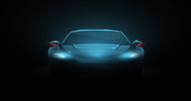 istock Car with a headlight in dark background. The modern vehicle, Supercar. Vector illustration 1467956175