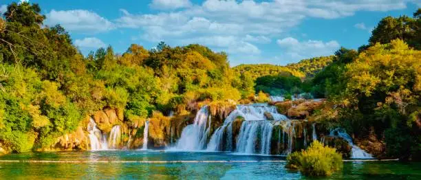 KRKA waterfalls Croatia, Krka national park Croatia on a bright summer evening.