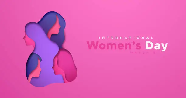 Vector illustration of Women's Day pink paper cut woman face card