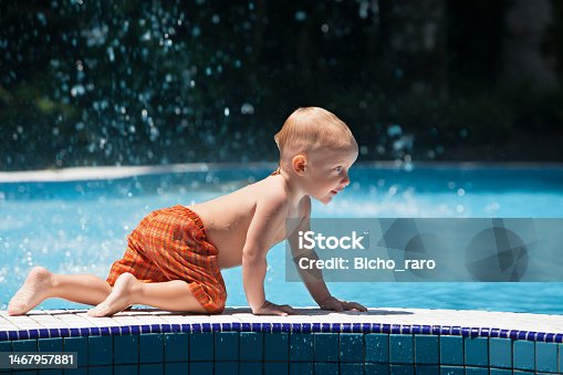 istock Photo of active baby having fun in swimming pool 1467957881