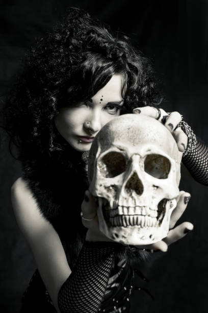 istock Fashionable kawaii witch with skull 1467959991