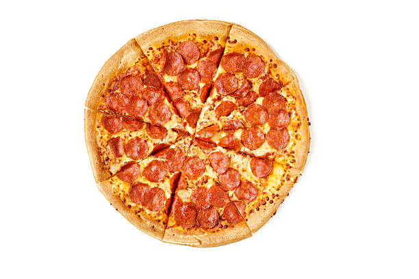 istock Sliced pie of pepperoni pizza on a white background 146796075