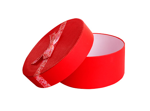 a spool with red decorative ribbon on the red background