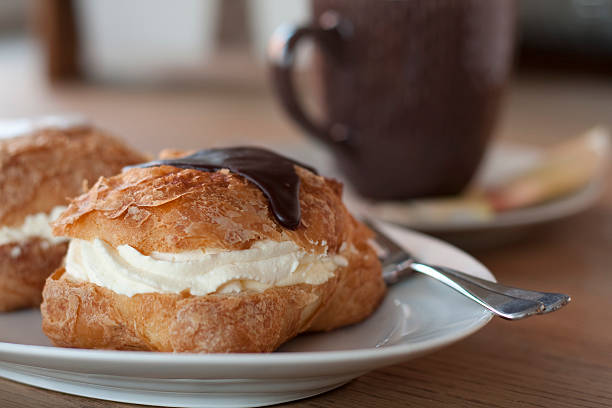 Shrovetide bun with Hot chocolate stock photo