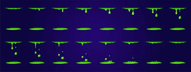 Vector illustration of Liquid slime, green poison animation, dripping goo