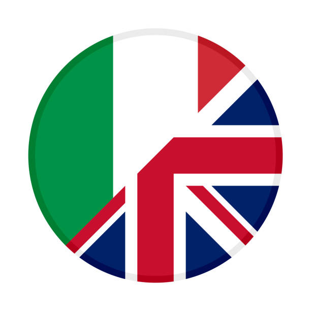 ilustrações, clipart, desenhos animados e ícones de ícone redondo da itália e bandeiras do reino unido. ilustração vetorial isolada no fundo branco - flag british flag england push button