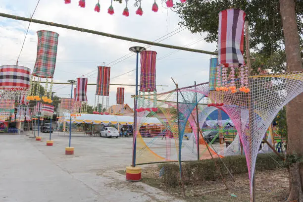 Photo of An ancient merit-making tradition using objects and flags decorated according to religious beliefs.