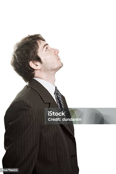 One Awaiting Businessman Looking Up Stock Photo - Download Image Now - Adult, Adults Only, Anticipation