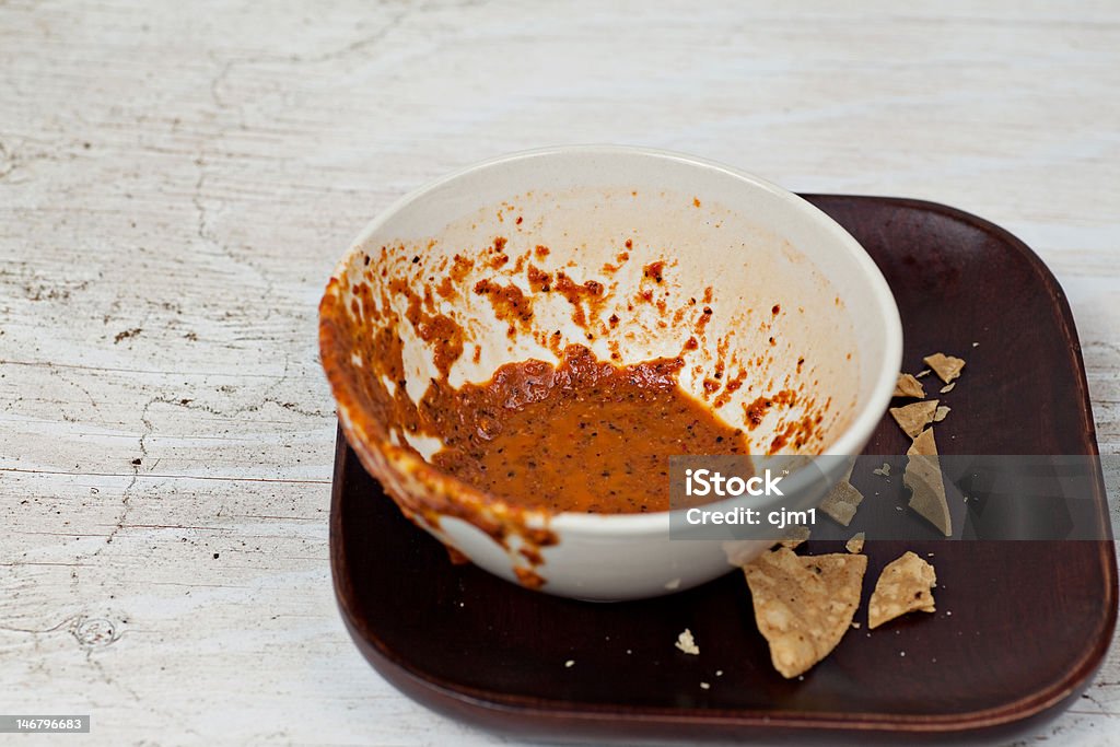 Eaten Chips and Salsa an eaten portion of chips and spicy pepper salsa. the salsa is made from chilis de arbol which are a spicy dried chili. very popular in mexican cuisine. Chili Con Carne Stock Photo