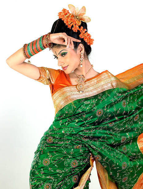 Woman in silk sari stock photo