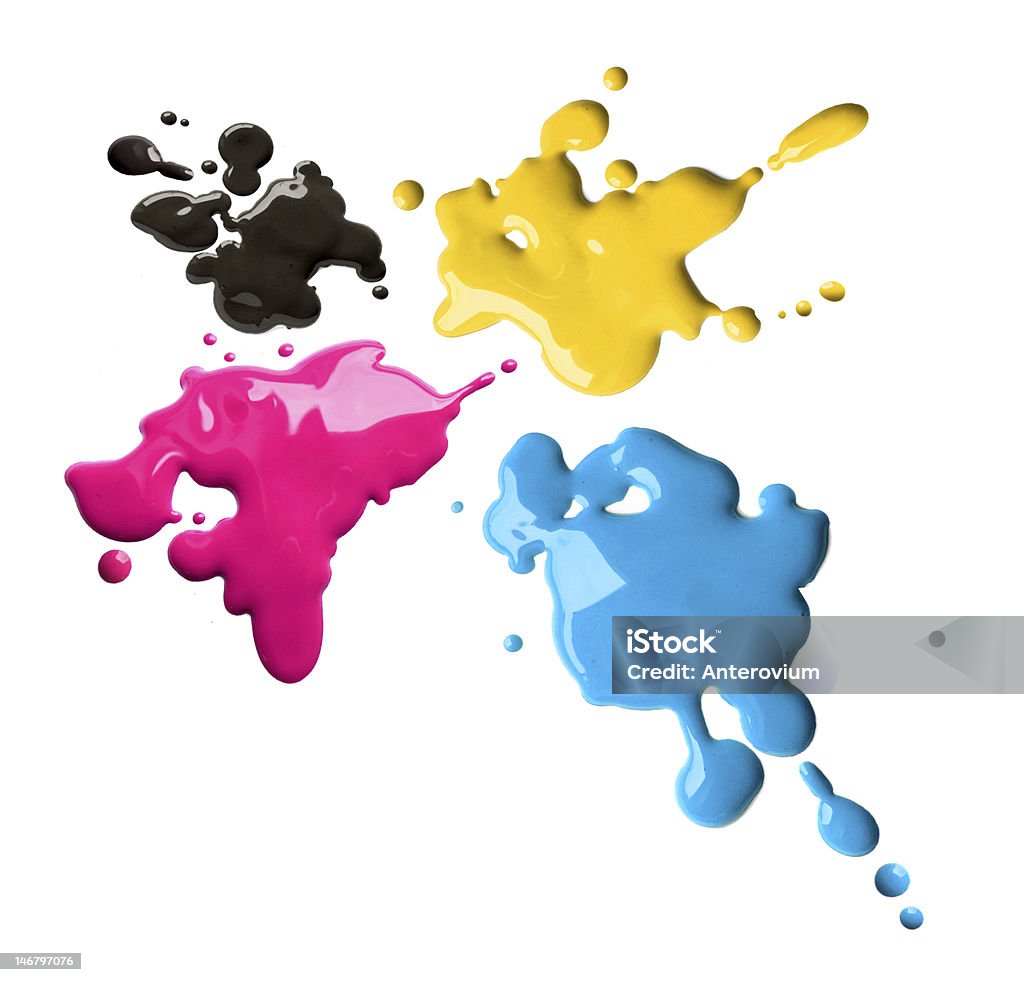 Cmyk spruzzi di colore - Foto stock royalty-free di Bagnato