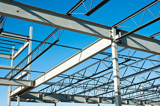 Structural steel construction the structural steel structure of a new commercial building against a clear blue sky in the background structural steel stock pictures, royalty-free photos & images