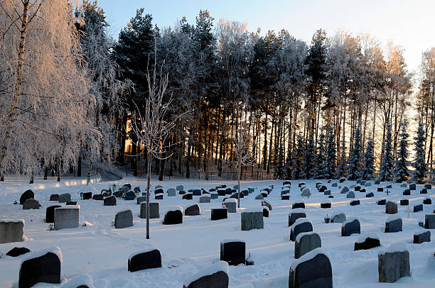 Churchyard in winter stock photo