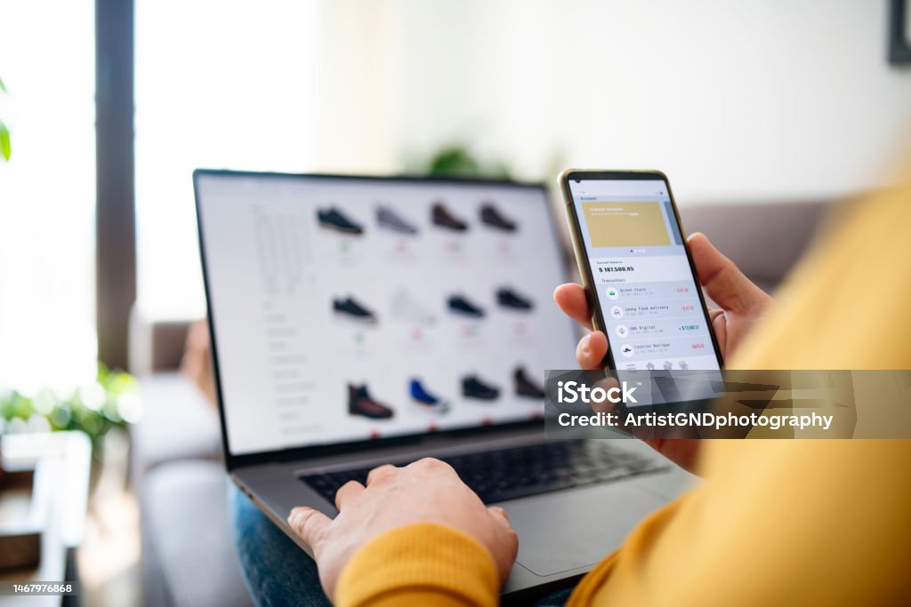 The convenience of shopping online. Man shopping online easy and fast.The convenience of shopping online. Online Shopping Stock Photo