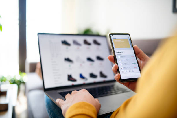 The convenience of shopping online. stock photo