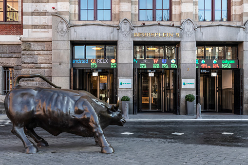 Amsterdam, Netherlands, February 13, 2023; Amsterdam Stock Exchange, one of the oldest financial trading exchanges in the world and the largest stock exchange in Europe.