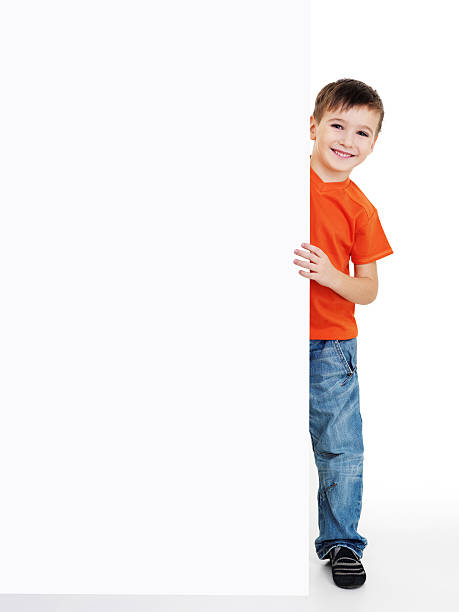 istock boy look outs from the blank banner 146798397