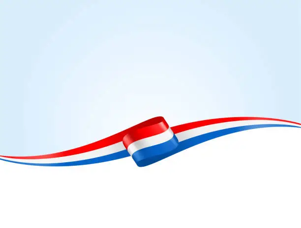 Vector illustration of Netherlands Flag Ribbon. Dutch Flag Long Banner on Background. Template. Space for Copy. Vector Stock Illustration