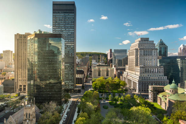 Downtown city skyline daytime view of Montreal Canada stock photo