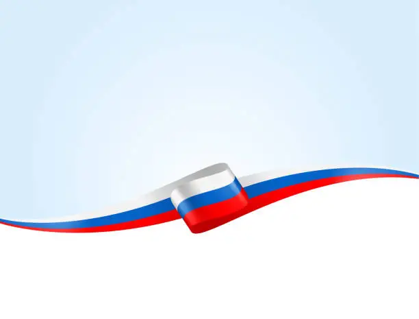 Vector illustration of Russia Flag Ribbon. Russian Flag Long Banner on Background. Template. Space for Copy. Vector Stock Illustration