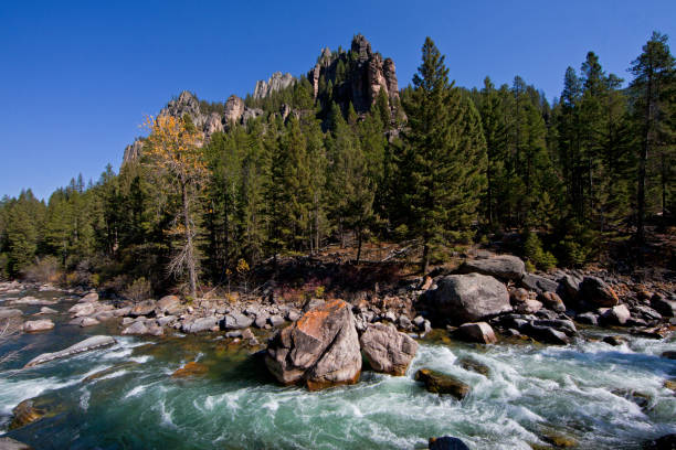 Gallatin River near Big Sky, Montana stock photo